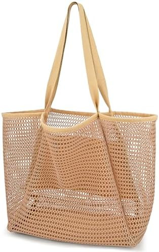 Iioscre Mesh Beach Bag for Women, Hobo Pool Bags with Wide Shoulder Straps & Zipper Inner Pocket,... | Amazon (US)