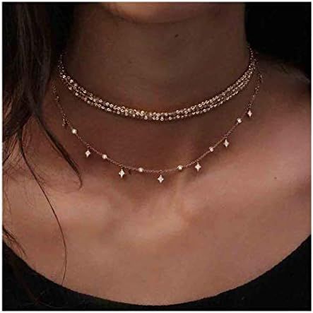 Edary Boho Layered Necklace Beaded Choker Crystal Necklaces Gold Jewelry Accessories for Women an... | Amazon (US)