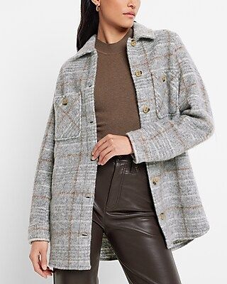 Wool-Blend Oversized Plaid Shacket | Express