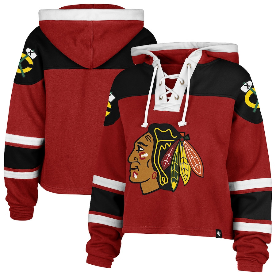 Chicago Blackhawks '47 Women's Cropped Superior Lacer Pullover Hoodie - Red | Fanatics