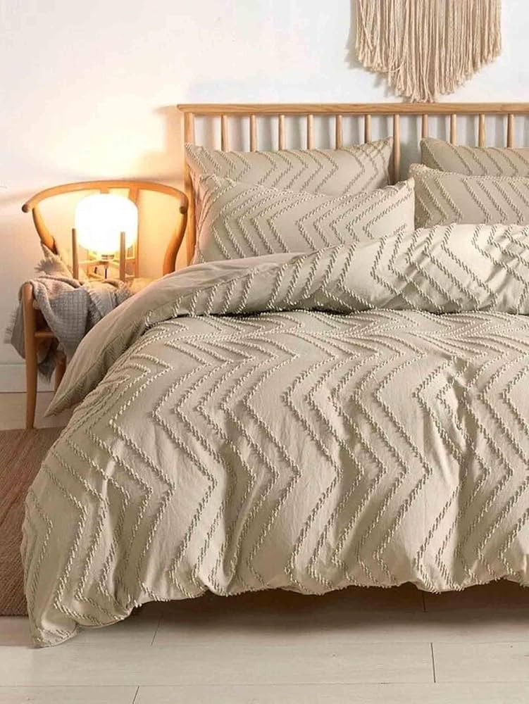 Nanko Duvet Cover Tan Queen Size, 3pc Boho Tufted Taupe Microfiber Comforter Cover Set, All Seaso... | Amazon (US)