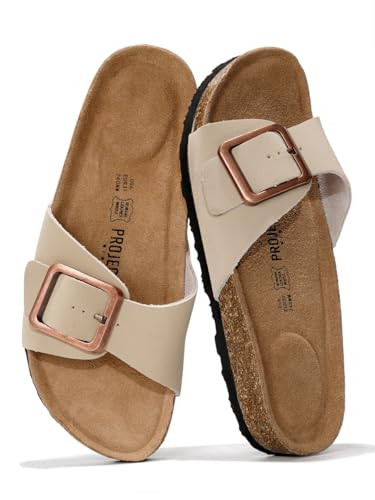 Project Cloud 100% Genuine Leather Sandals Women Dressy Beach Essentials Slides for Women Footwear-Lightweight with Memory Foam Insole Sandals for Women 2026-Womens Slides (Ibiza, Nude, 8) | Amazon (US)