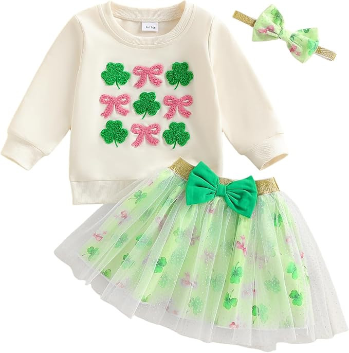 Toddler Baby Girl St Patricks Day Outfit Little Girl Clothes Skirt Set Lucky Charm Sweatshirt Clo... | Amazon (US)