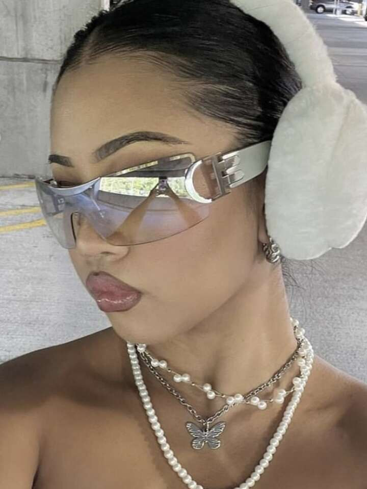 2023 New Y2k Style Outdoor Sunglasses With Oversized Frame, Borderless & Futuristic & Sporty Styl... | SHEIN