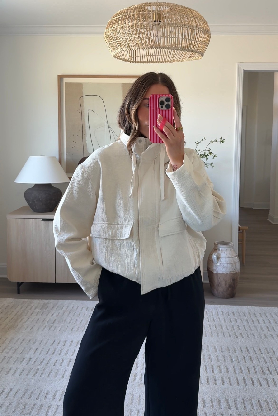 New at target. Target spring arrivals. Target lightweight jacket. White jacket. Aritzia lodge pants. 
