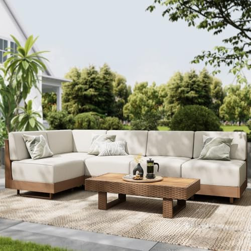 Sophia & William 6 Piece Patio Furniture Set L Shape Outdoor Sectional with 8.7inch Ultra-Thick Cushion, All Weather Wicker & HDPE Patio Conversation Sets Backyard Furniture with Coffee Table for lawn | Amazon (US)