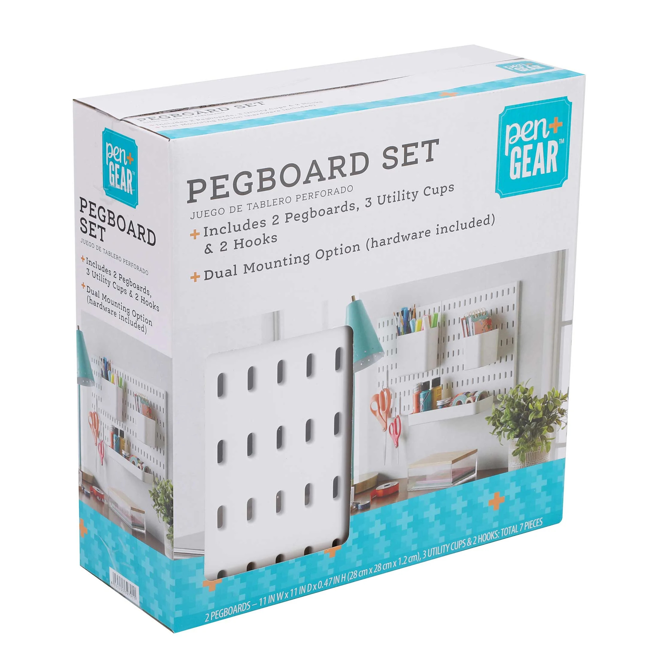 Pen+Gear Desktop Organizer Pegboard Set with 2 Cups, 1Tray, 2 Hooks, White | Walmart (US)