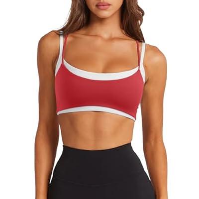 LASLULU Womens Double Layered Sports Bra Adjustable Spaghetti Straps Sexy Scoop Ne… | Amazon (US)