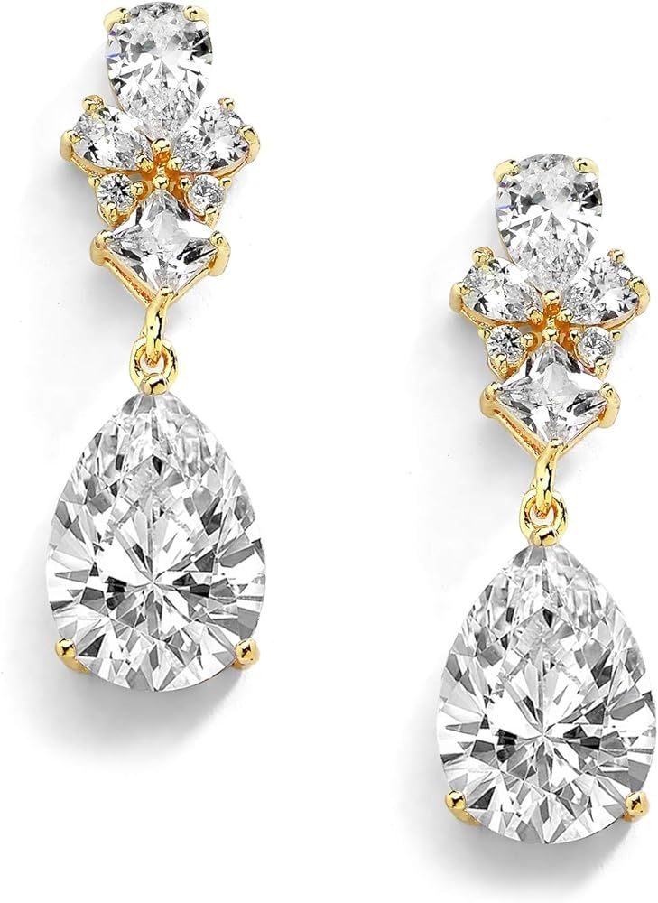 Mariell 14K Gold Plated Cubic Zirconia Teardrop Pear Dangle Drop Wedding Earrings, Bridal & Forma... | Amazon (US)
