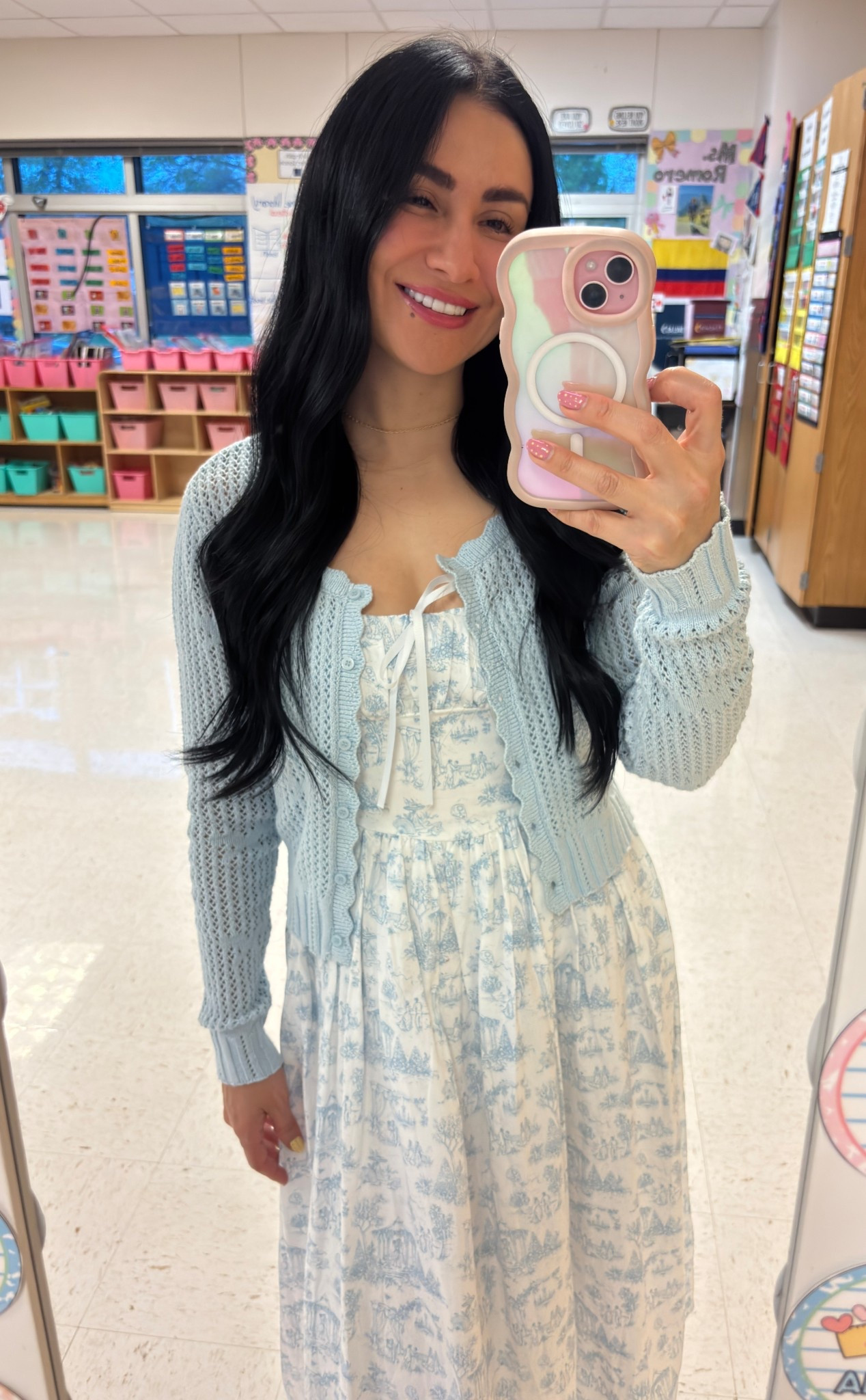 Spring vibes • blue floral dress • spring midi dress • light blue cardigan • feminine outfit • soft girl aesthetic • teacher outfit • modest style • classroom look • XS sizing • 🌸💙✨

#LTKootd #LTKU #LTKSeasonal