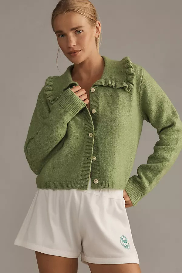 Self Contrast Ruffle-Collar Cardigan Sweater | Anthropologie (US)