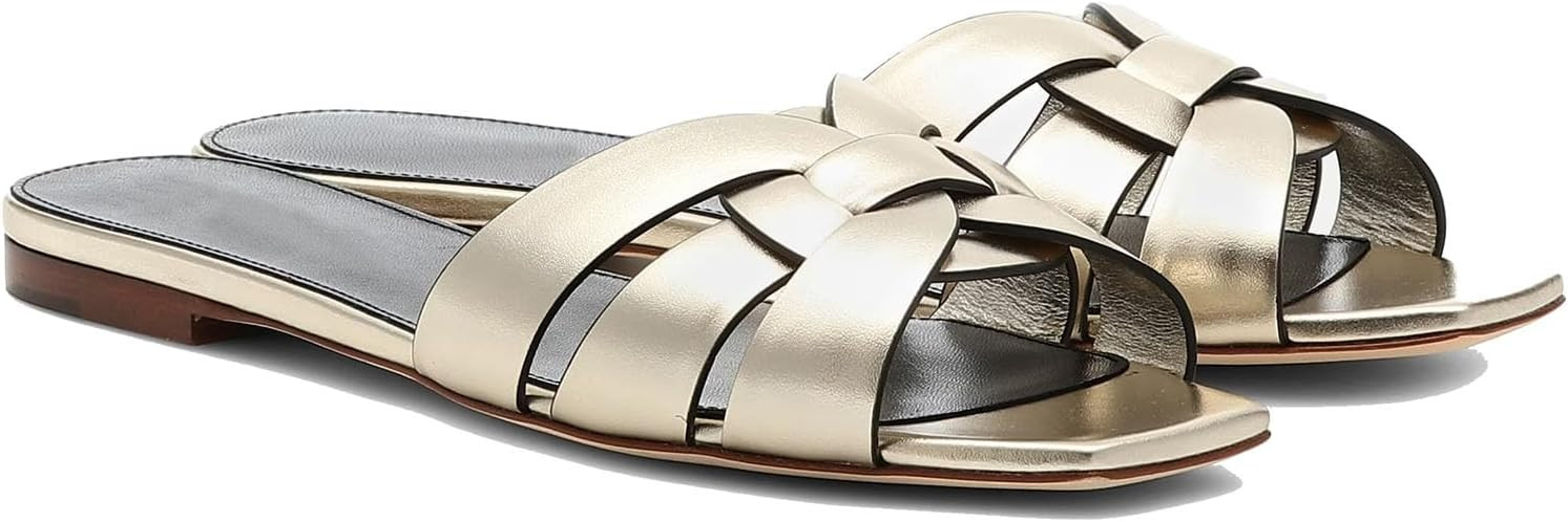 THESHY Women's Flat Sandals Square Toe Patent Leather Comfortable Slip on Slippers Casual Summer ... | Amazon (US)