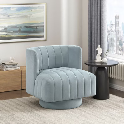 TUYOHW Modern Swivel Chair,Upholstered Accent Chair with Blue Fabric,Barrel Back,Metal Swivel Base,Lounge Chair for Living Room,Bedroom,Balcony | Target