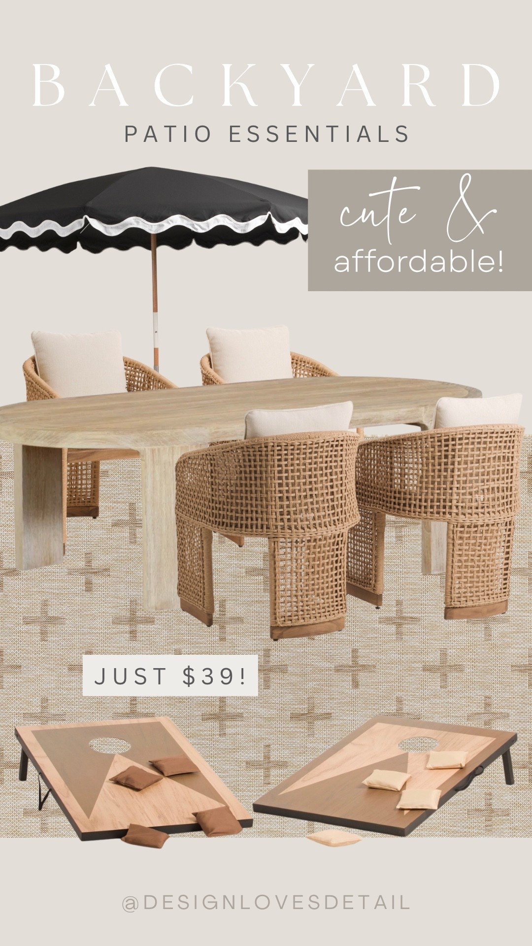 How cute is this?!!! The deals are soo good. Obsessed with this set of dining chairs and the curved wood patio table. Also… I love a neutral + affordable outdoor game set! 

#LTKHome #LTKSeasonal #LTKSaleAlert