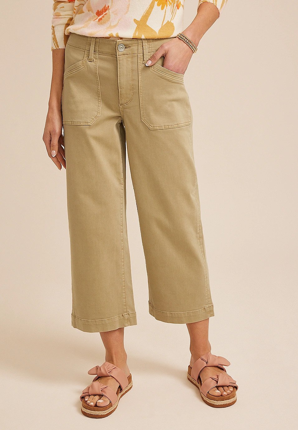 Stretch Twill High Rise Cropped Wide Leg Pant | Maurices