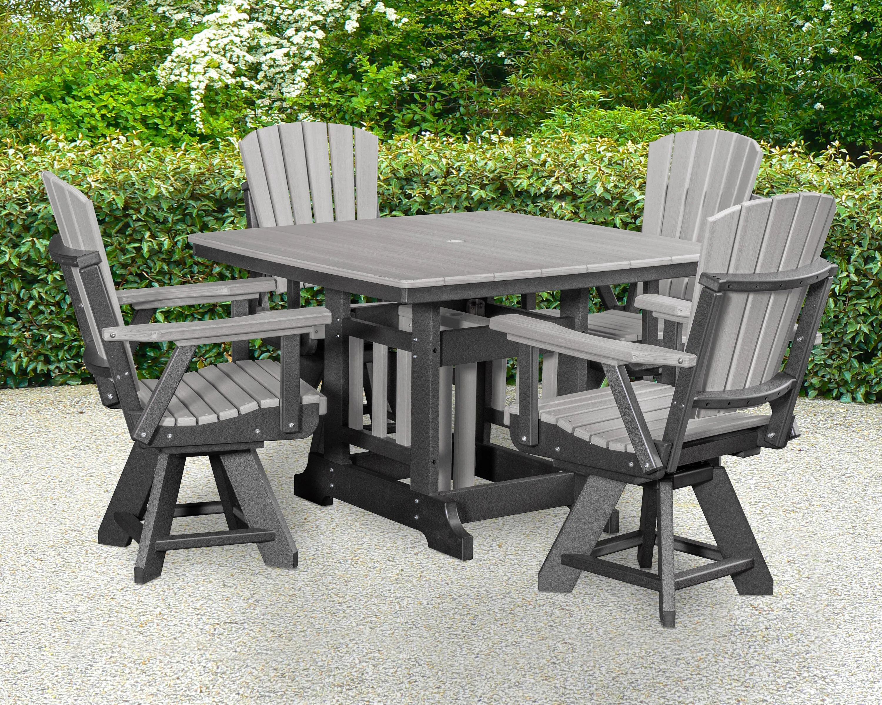 American Furniture Classics Adirondack 5 -Piece Black Patio Dining Set HDPE Square Table with 4 Swivel Chairs | DJ130LGB-K | Lowe's