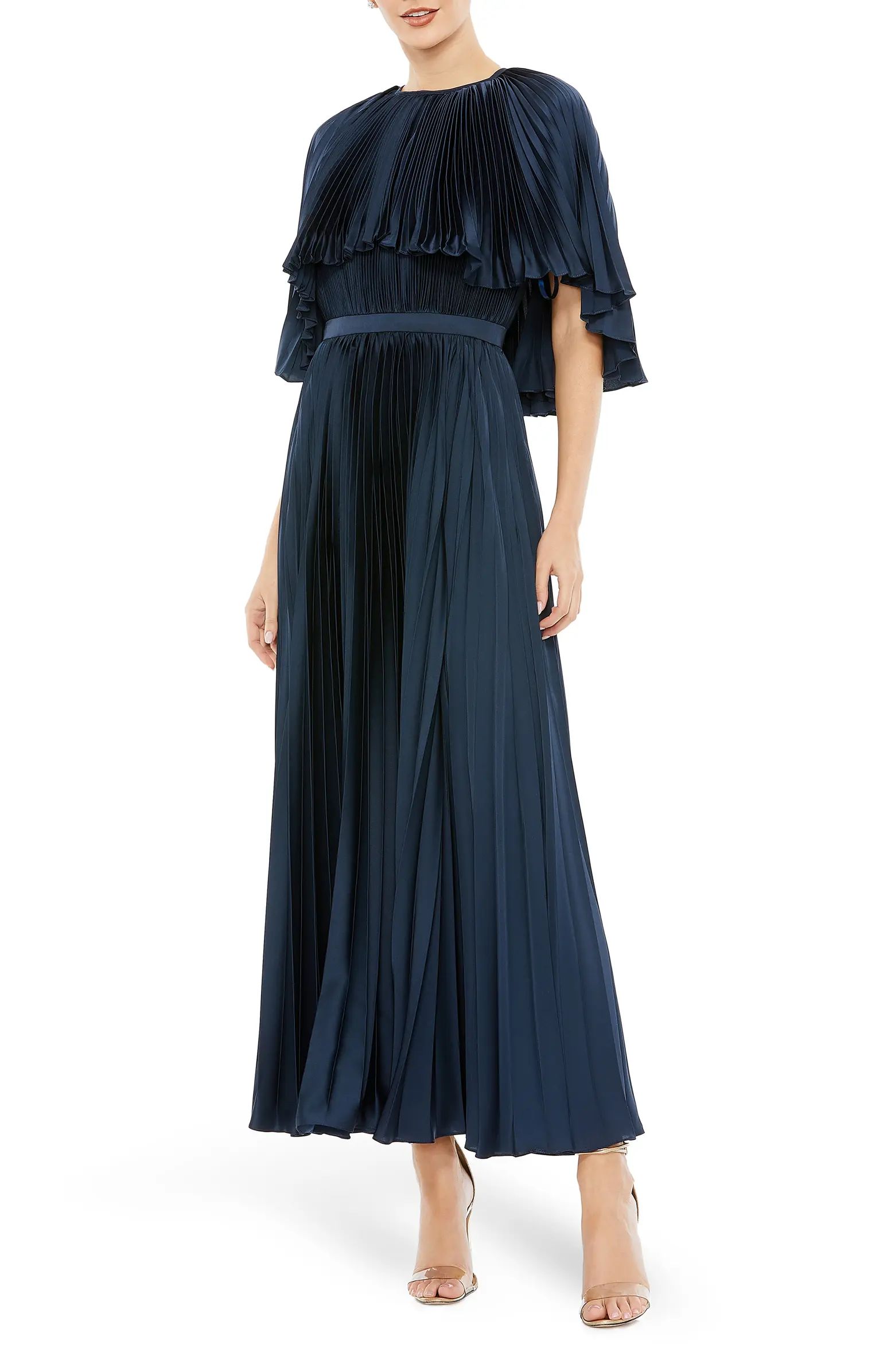 Pleated Capelet Satin Cocktail Dress | Nordstrom