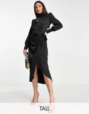 River Island Tall wrap midi dress in black | ASOS | ASOS (Global)