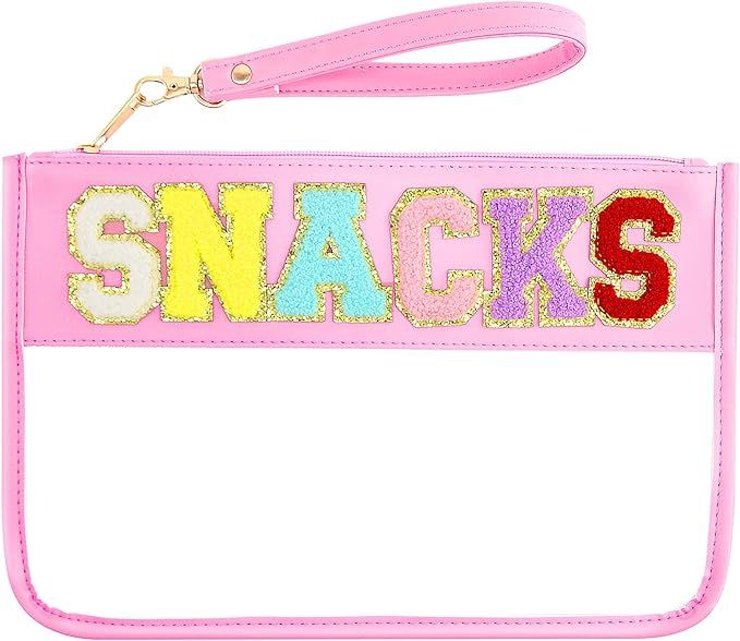 Chenille Letter Bag Clear Snacks Flat Pouch Preppy Stuff Bag with Zipper Travel Makeup Cosmetic B... | Amazon (US)