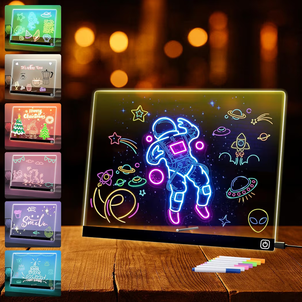14“ LED Drawing Board 7 Colors Light Acrylic Dry Erase Lumiboard for Kids with Stand 2 Modes as... | Amazon (US)