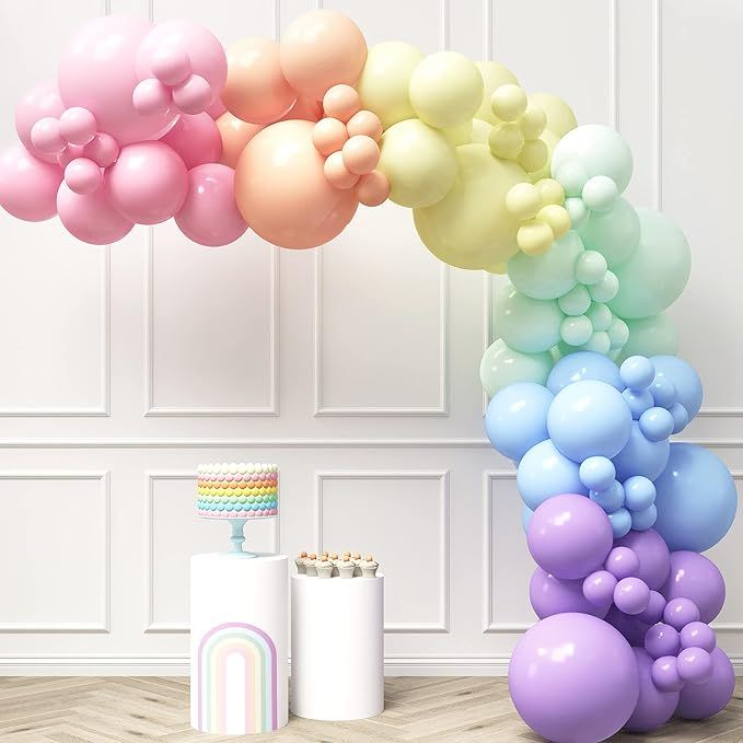 HOUSE OF PARTY Pastel Rainbow Balloon Arch Kit – 140PCS Assorted Color Balloon Garland, Colorfu... | Amazon (US)