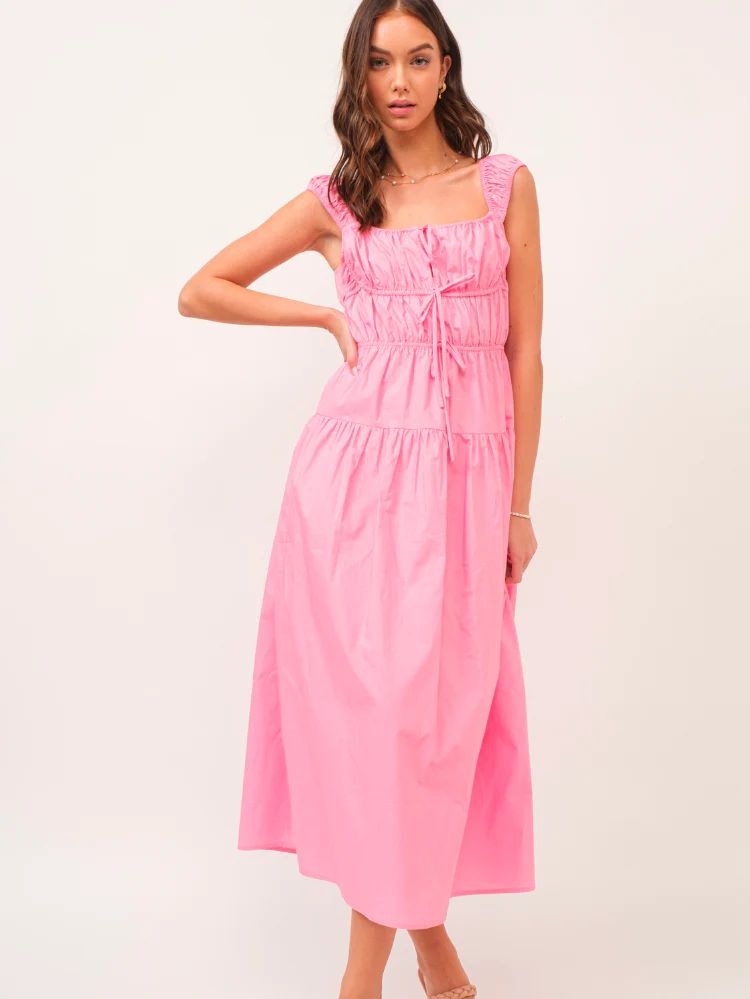Nimes Pink Bow Tie Midi Dress | Confête
