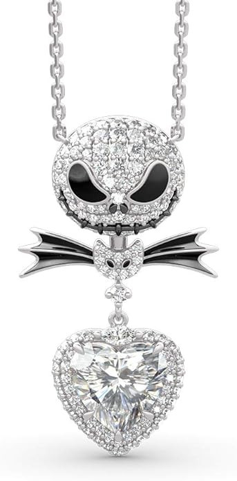 Jeulia 2.5 Carat Nightmare Necklace 925 Sterling Silver Jack and Sally Skull Pendant Necklace Hea... | Amazon (US)