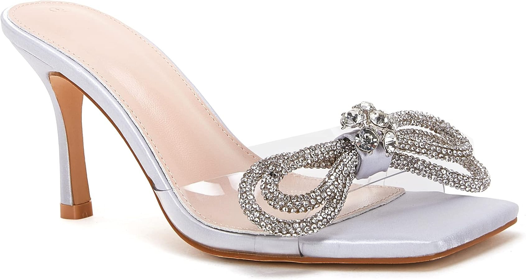 VETASTE Women's Heeled Sandals Square Open Toe Double Bow Satin Mules Heels Wedding Party Slip on... | Amazon (US)