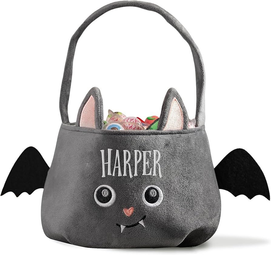 Personalized Halloween Basket, Embroidered Bats Halloween Trick or Treat Bucket Bag Custom Name B... | Amazon (US)