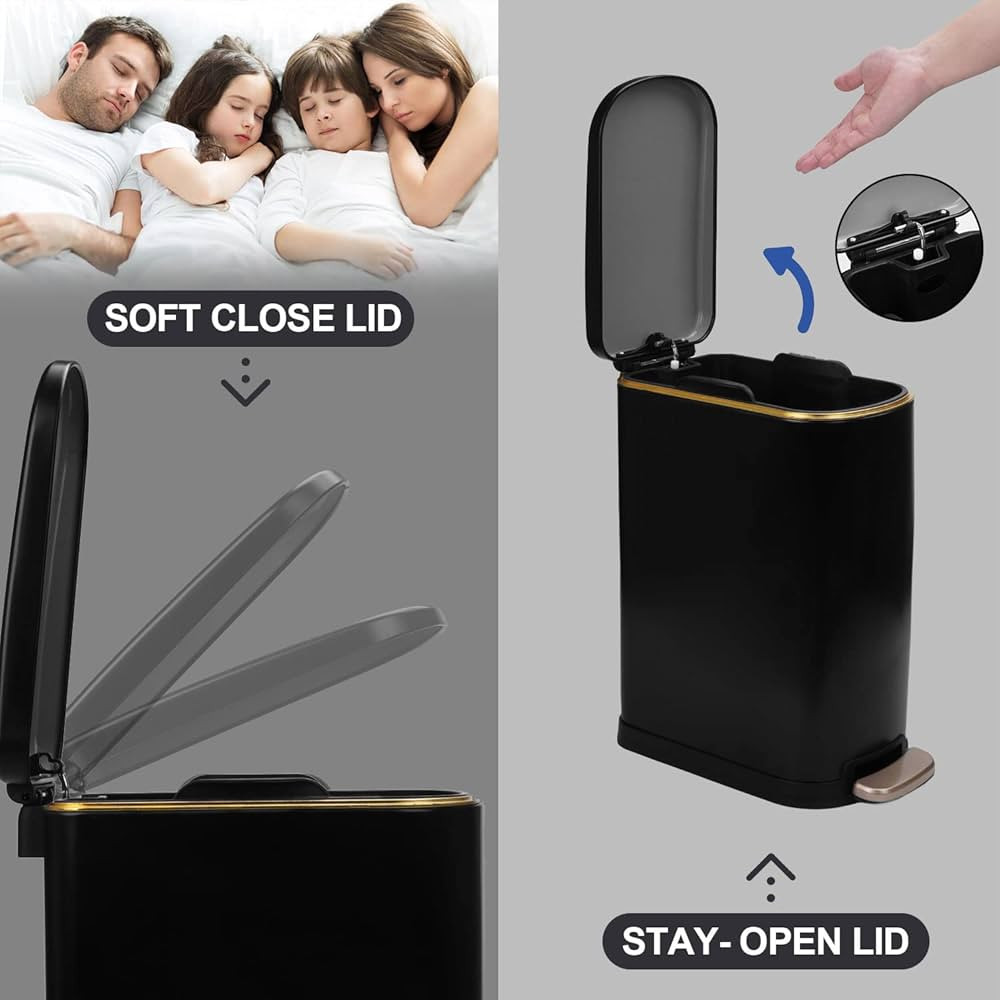 Small Bathroom Trash Can with Lid-Stainless Steel Step Garbage Can-Slim Metal Wastebasket-Rectangle  | Amazon (US)