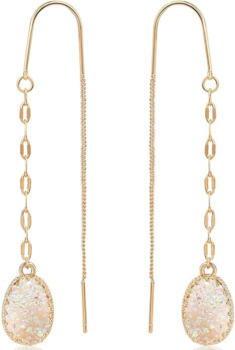 Humble Chic Simulated Druzy Chain Bar Threaders - Boho Glitter Gold-Tone Long Sparkly Needle Drop... | Amazon (US)