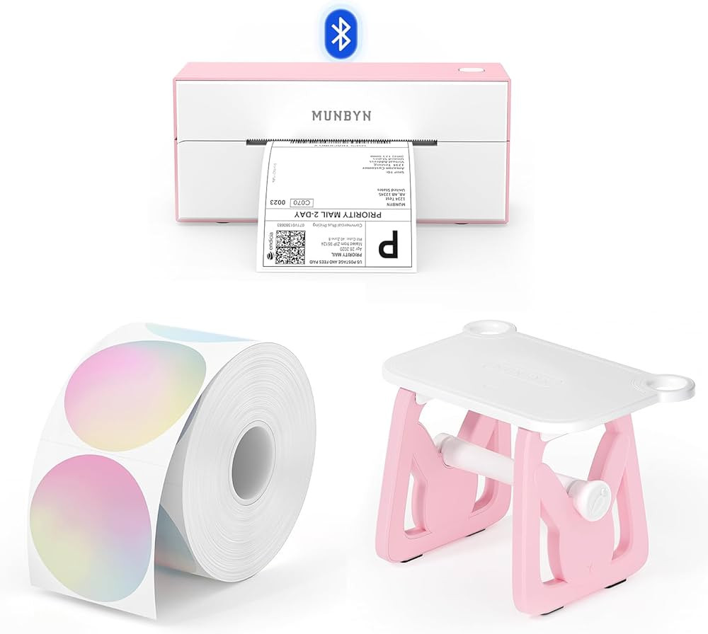 MUNBYN Bluetooth Thermal Label Printer, 4x6 Shipping Label Printer+2 Inch Circle Thermal Sticker ... | Amazon (US)