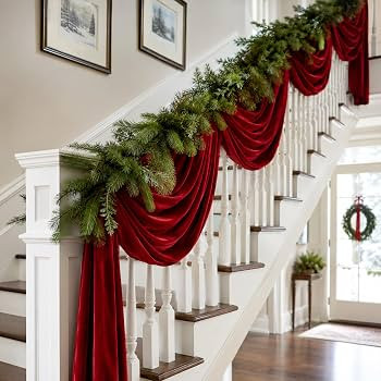 2 Pcs Velvet Christmas Fabric Mantle Garland, Large Velvet Garland Decor | Amazon (US)