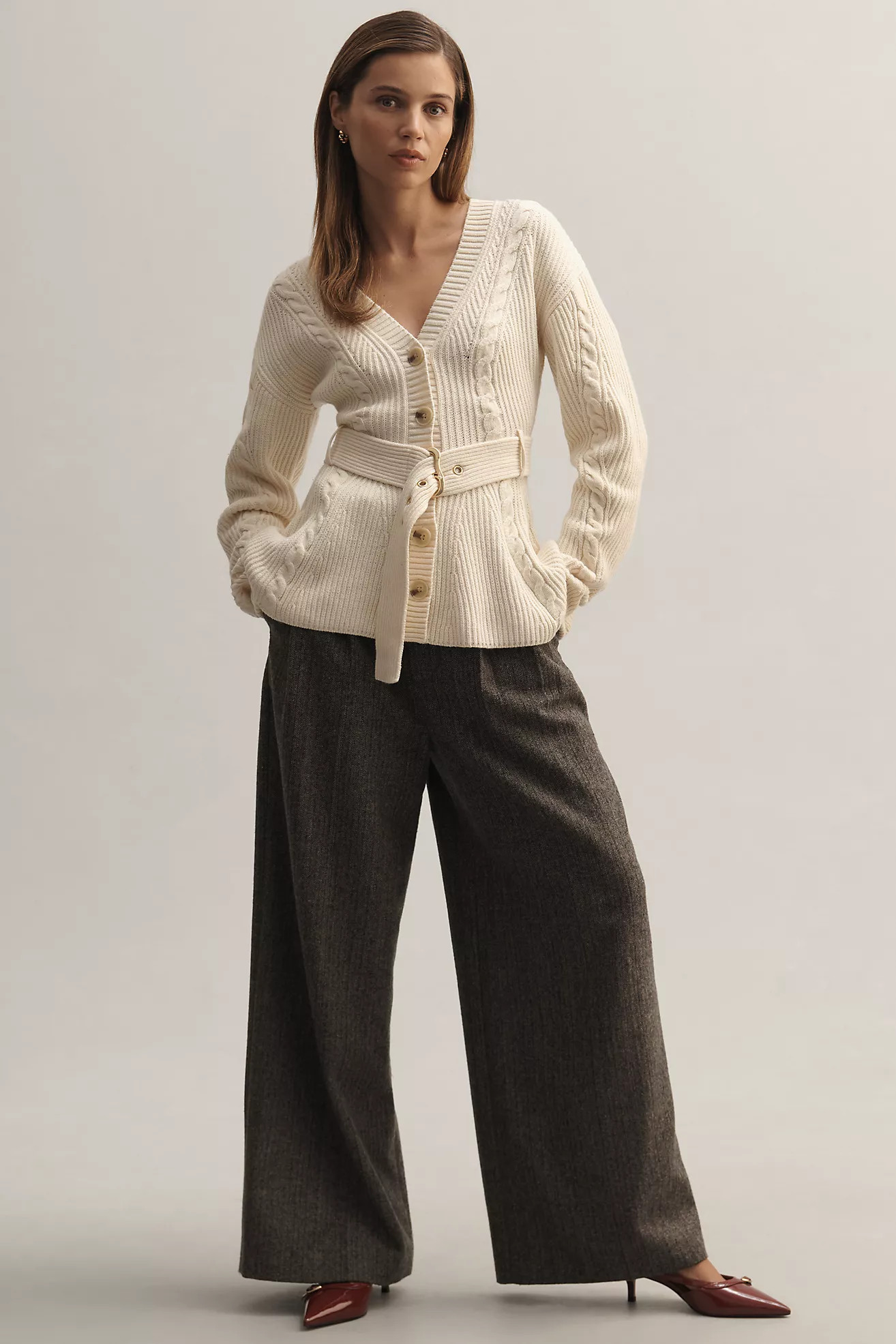Maeve Belted Cable Cardigan Sweater | Anthropologie (US)