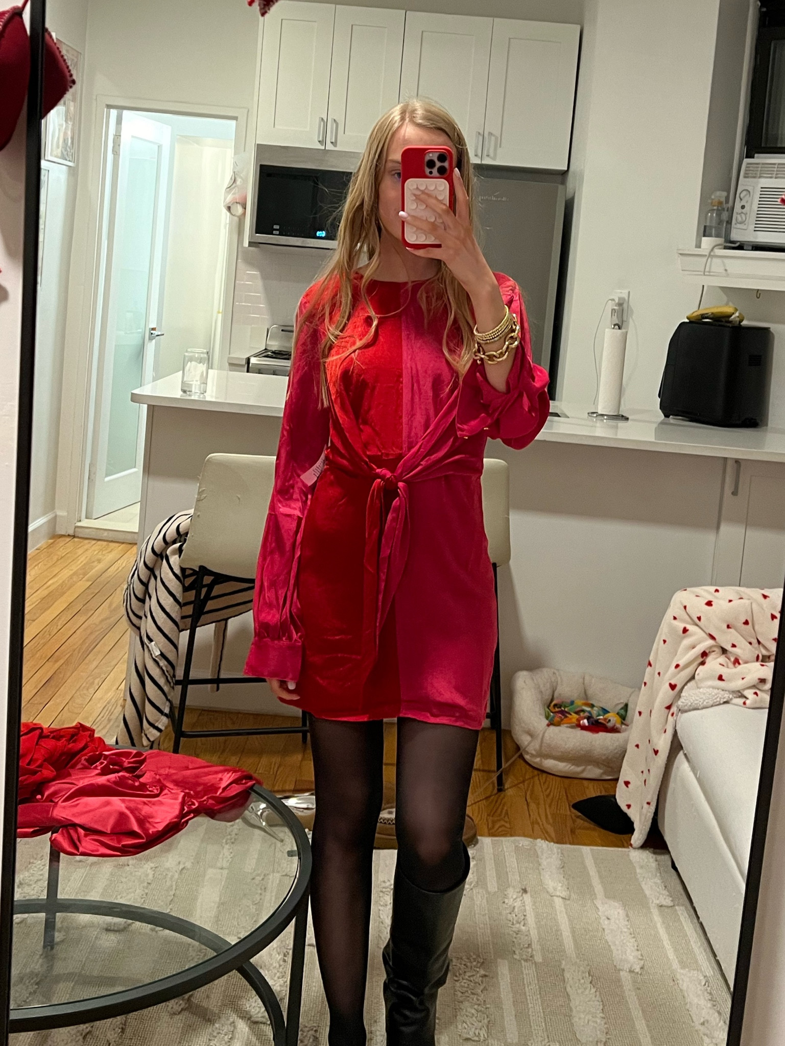 color block long sleeve dress