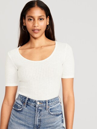 Fitted Elbow-Sleeve Rib-Knit T-Shirt for Women | Old Navy (US)