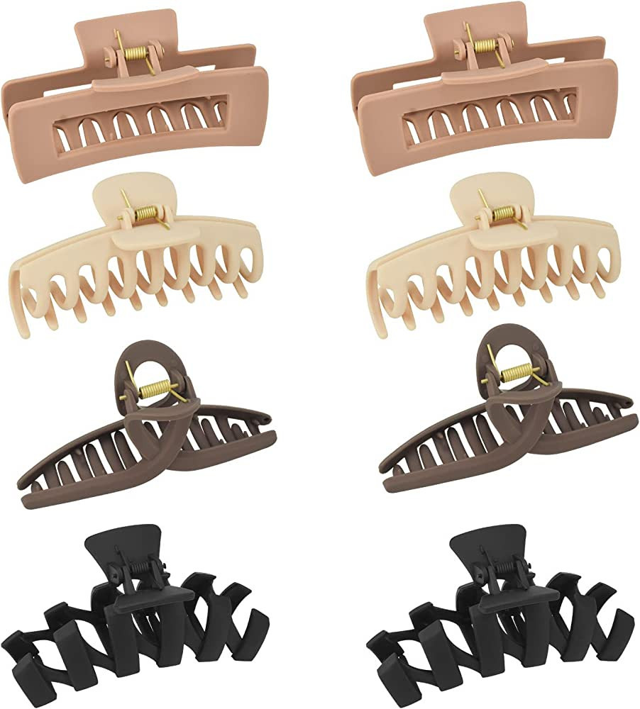 8 Pcs Large Hair Claw Clips 4.1" Non-slip Big Square Matte Hair Claw Clips for Women Girls, 4 Sty... | Amazon (US)