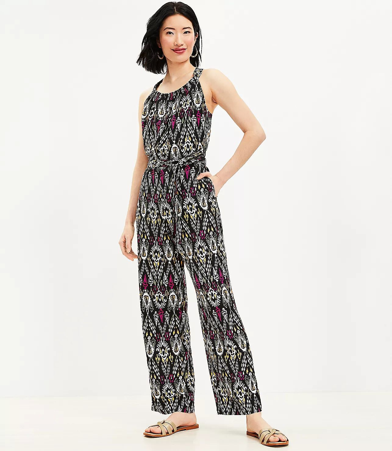 Ikat Belted Scoop Neck Jumpsuit | LOFT