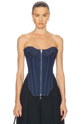 Jean Paul Gaultier Denim Corset Top in Blue | FWRD 