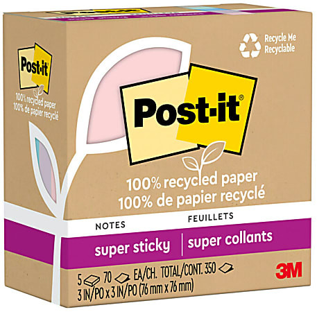 Post it 100percent Recycled Paper Super Sticky Notes 350 Total Notes Pack Of 5 Pads 3 x 3  Wander... | Office Depot and OfficeMax 