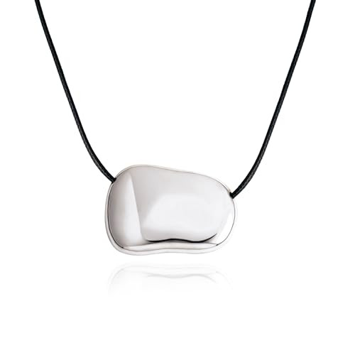 Dr's gift Silver Plated Pebble Pendant Necklace for Women,Chunky Silver Bean Necklace,Large Charm... | Amazon (US)