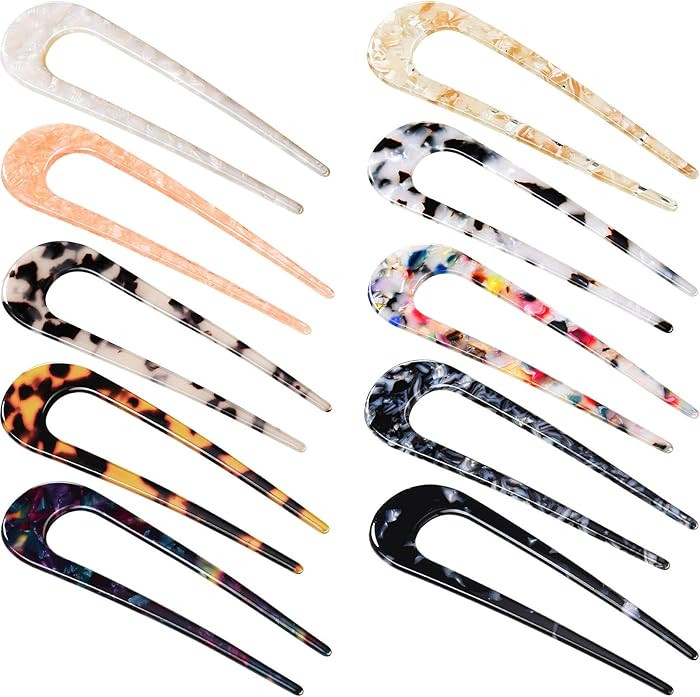 WILLBOND 10 Pack U Shaped French Hair Pins for Women 4" Tortoise Shell Acetate Hairstyle Pins For... | Amazon (US)