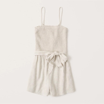 Strapless Linen-Blend Romper | Abercrombie & Fitch (US)