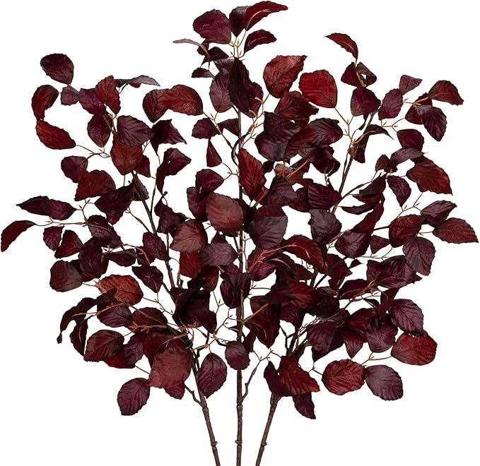 3PCS Artificial Fall Leaf Stems Autumn Leaves Fake Fagus Sylvatica Folige Burgundy Faux Beech Lea... | Amazon (US)