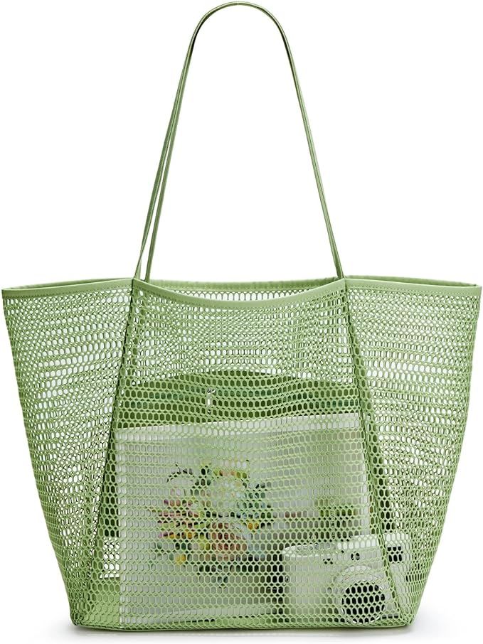 KALIDI Mesh Beach Tote Bag Women Shoulder Hobo Handbag 23L Large Grocery Tote Bag Casual Shopping... | Amazon (US)