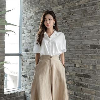 Short-Sleeve Linen Blouse | YesStyle Global