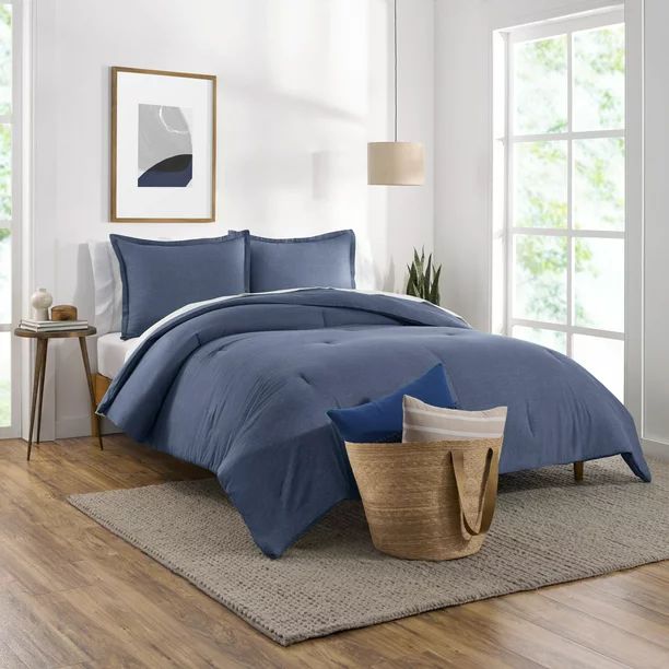 Gap Home Washed Denim Reversible Organic Cotton Comforter Set, King, Navy, 3-Pieces | Walmart (US)