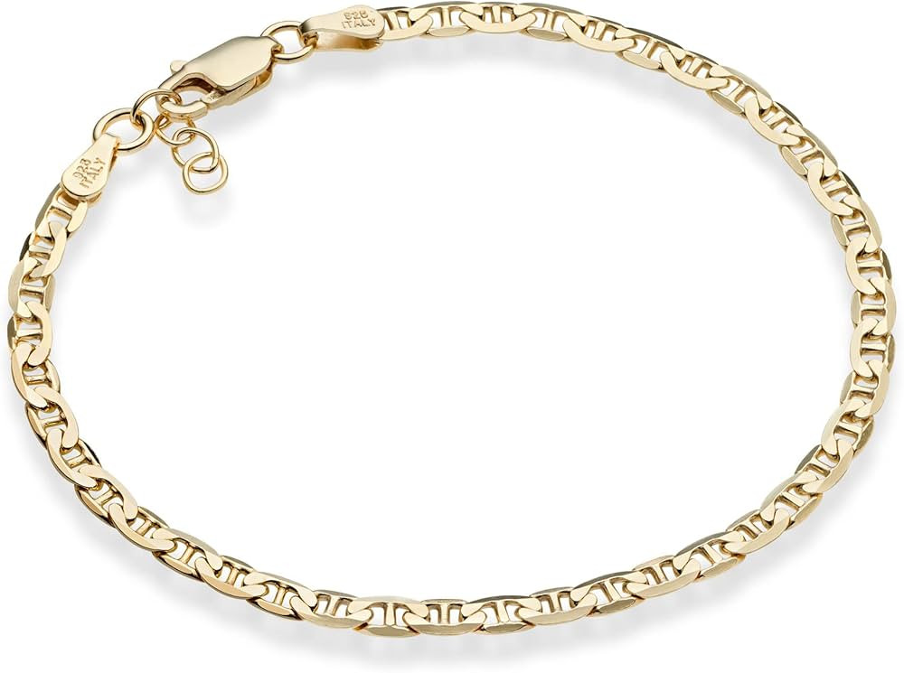 Miabella 18K Gold Over Sterling Silver Italian 3mm, 4mm Solid Diamond-Cut Mariner Link Chain Brac... | Amazon (US)