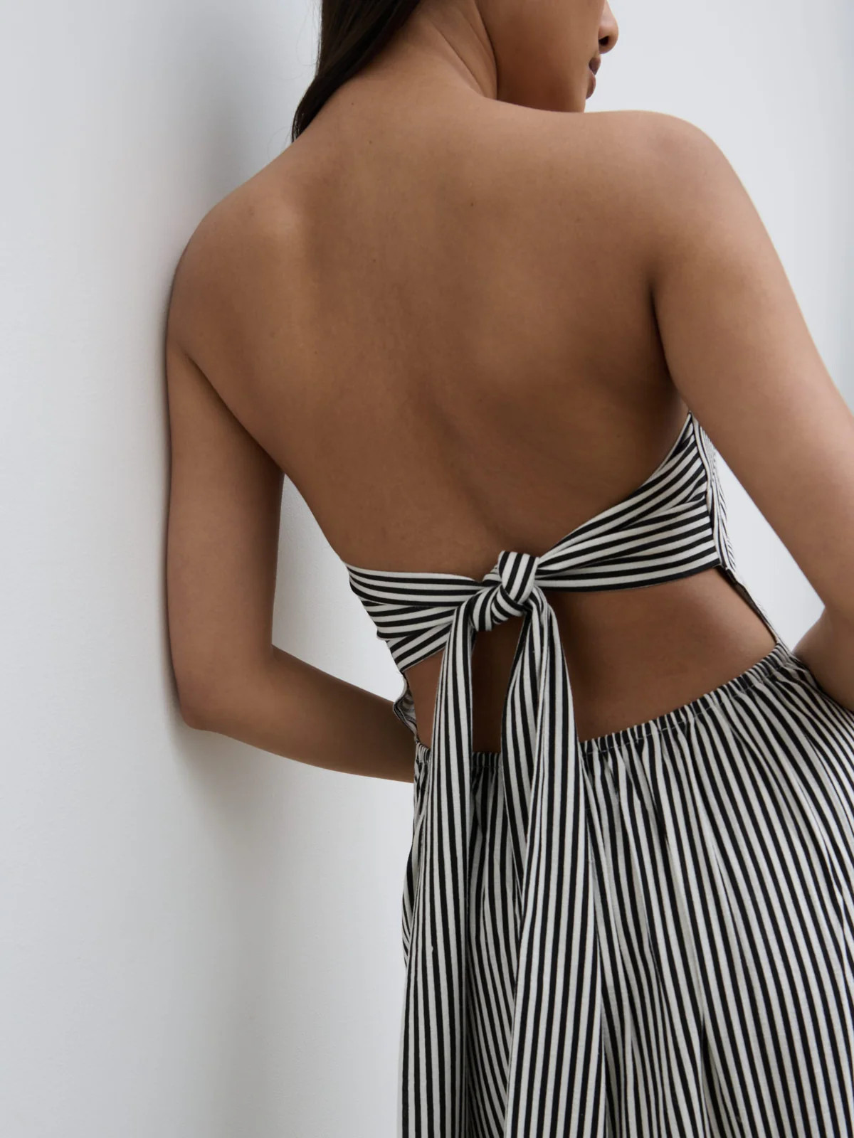 Sunny Striped Bandeau Dress - Stone and Black | Pretty Lavish (UK)