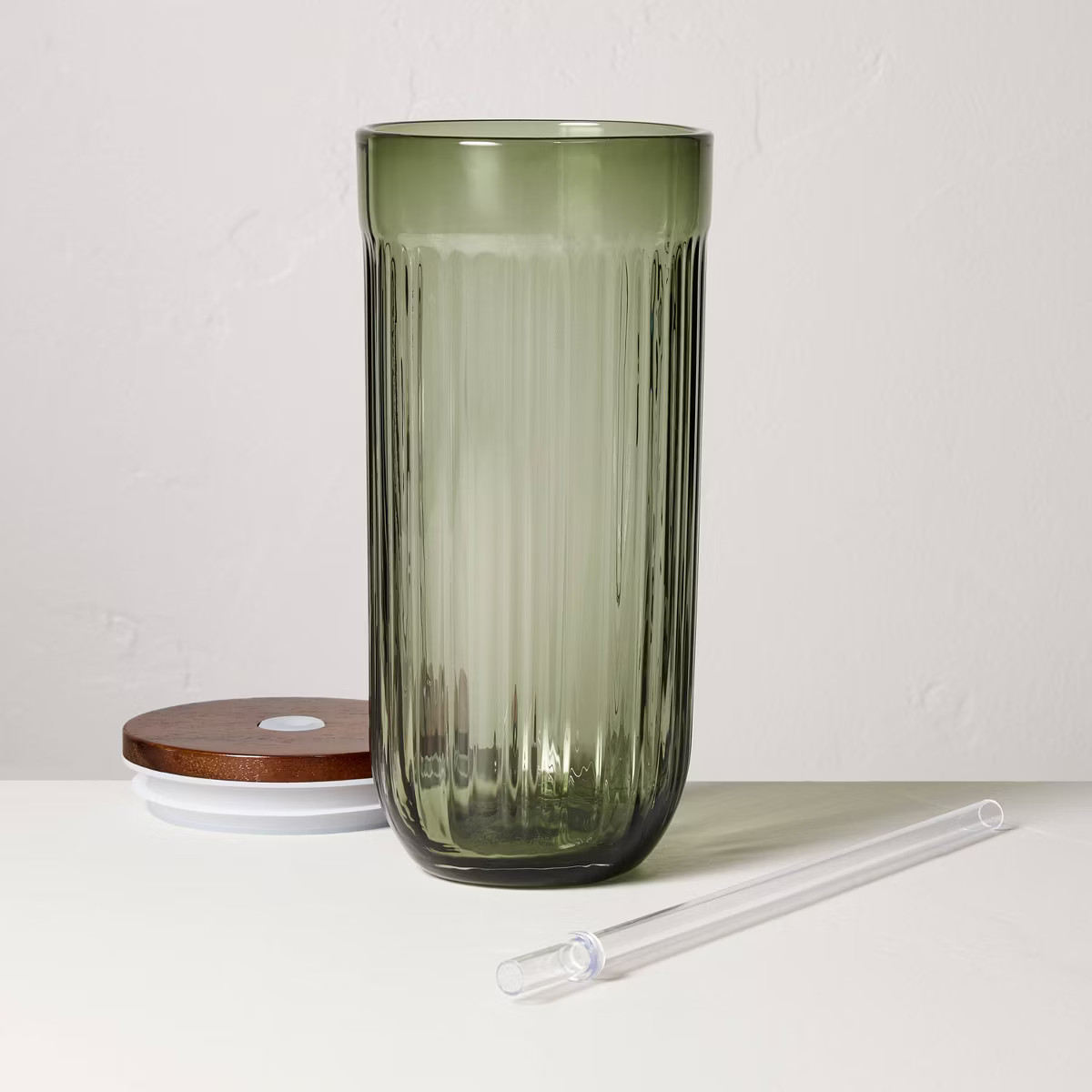 21oz Fluted Glass Tumbler with Wood Lid Green - Hearth & Hand™ with Magnolia | Target